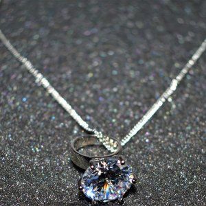 Crystal Diamond Pendant Silver Necklace
